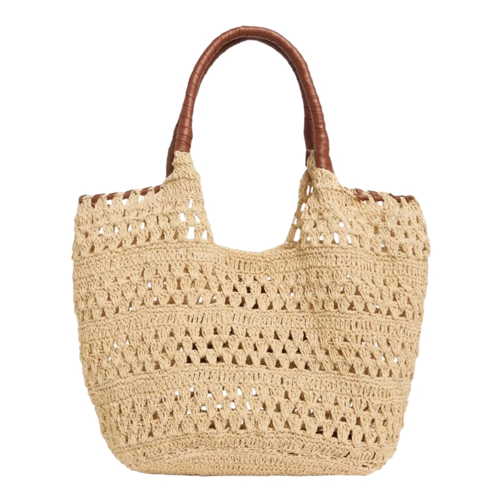 BCBG Generation Tan and Brown Raffia Tote Bag NEW - Picture 4 of 15